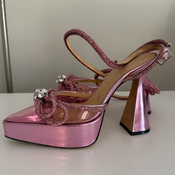 MACH & MACH Metalic Pink Double Crystal Bow Platform Pump - Picture 4 of 7